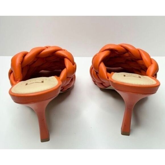 Marc Fisher LTD Dakina Orange Leather Woven Square Toe Heel Mules Size 5.5 - Picture 5 of 7